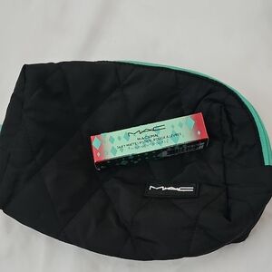 NEW MAC Ruby Woo Red Lipstick With Black Quilted Cosmetic Pouch